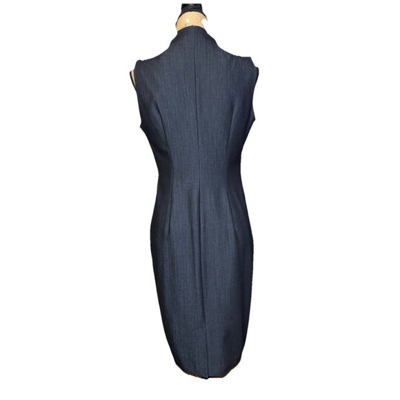 CALVIN KLEIN High Neck Sheath Dress Blue Double Exposed Zip Career Office Sz 6 - Picture 3 of 8